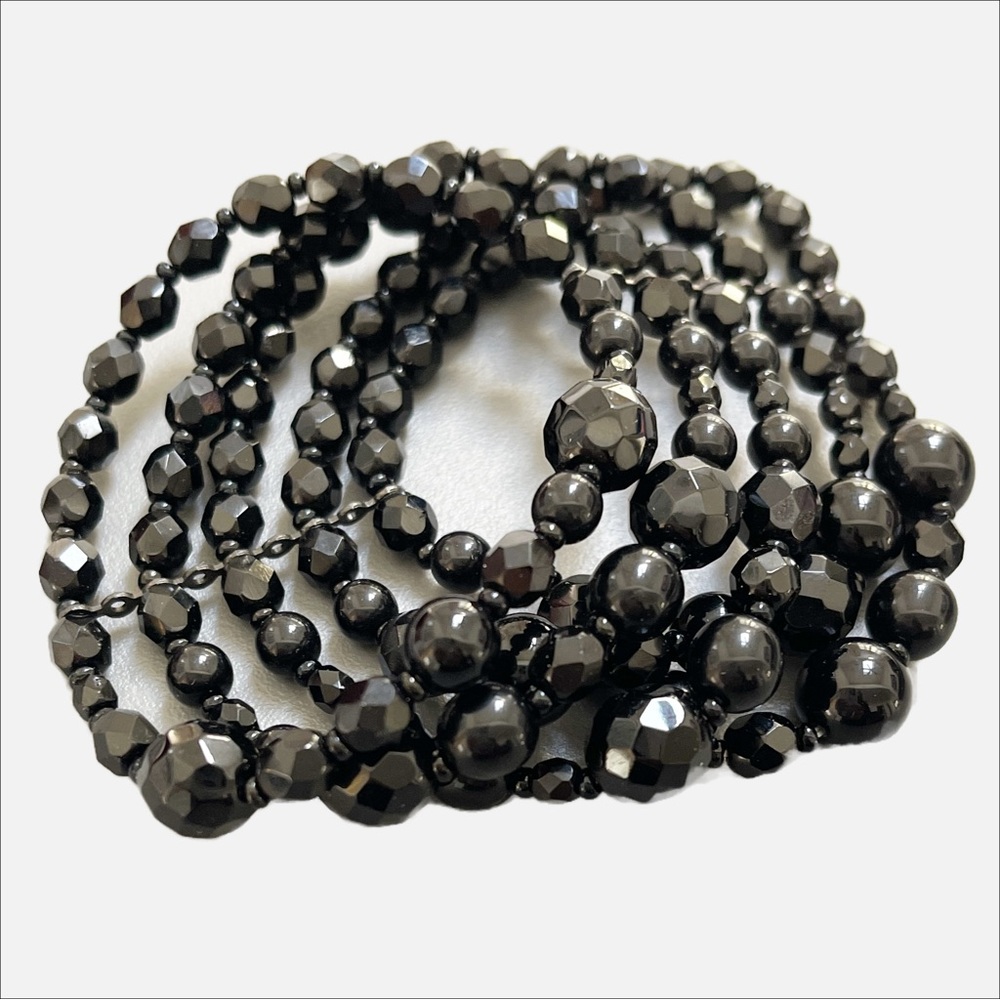 Black Beaded Cuff Bracelet